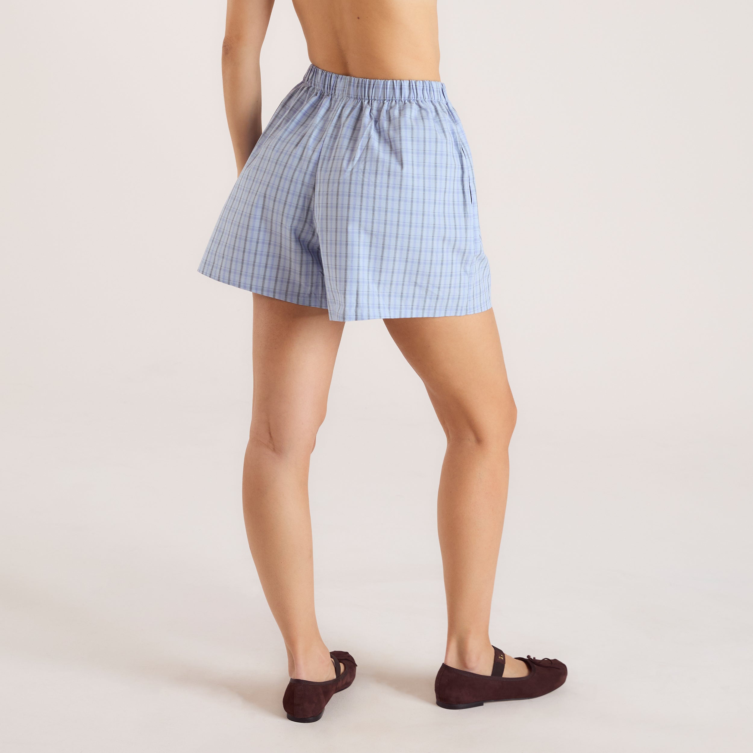 Checked Cotton Shorts - Blue