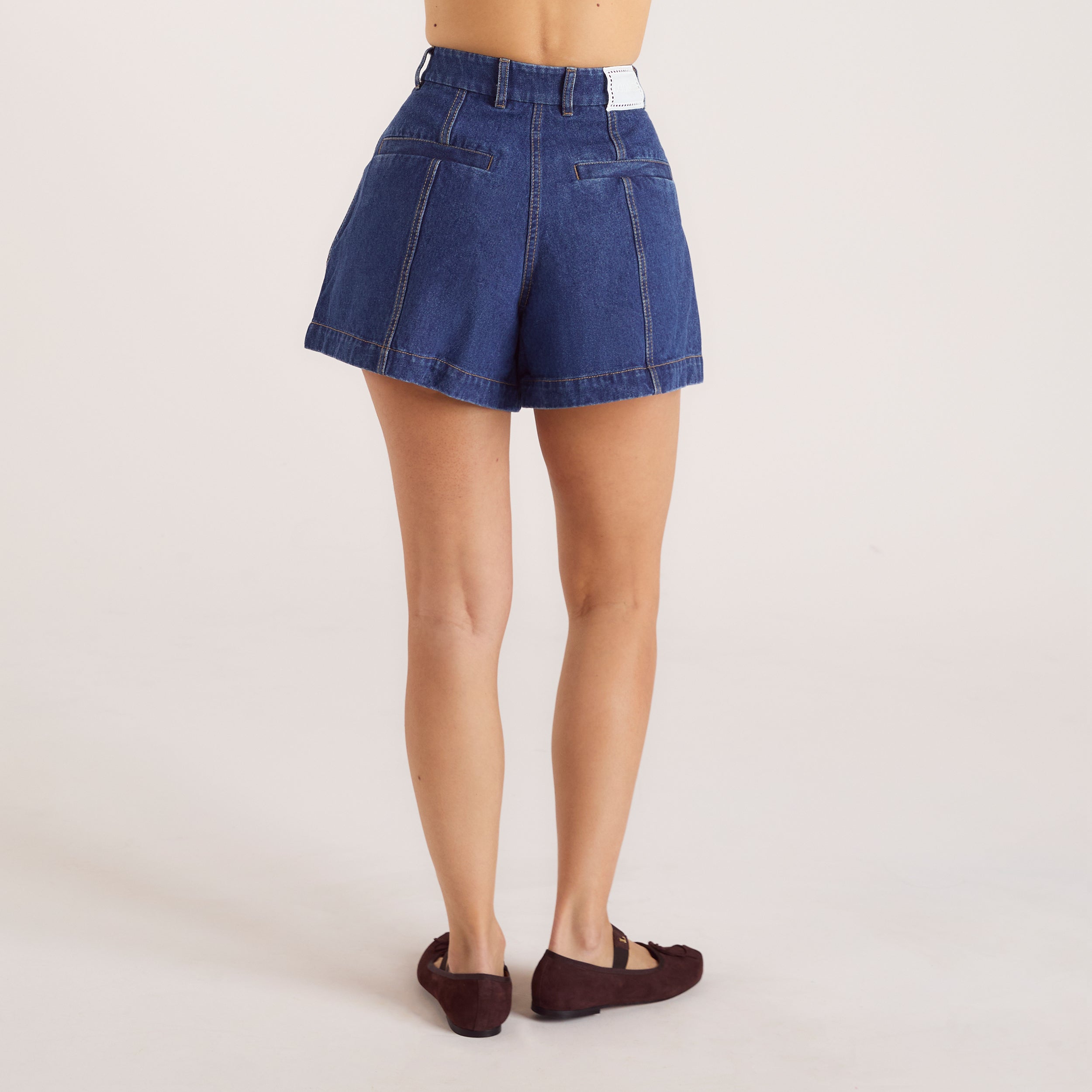 Wide-Hem Denim Shorts - Blue