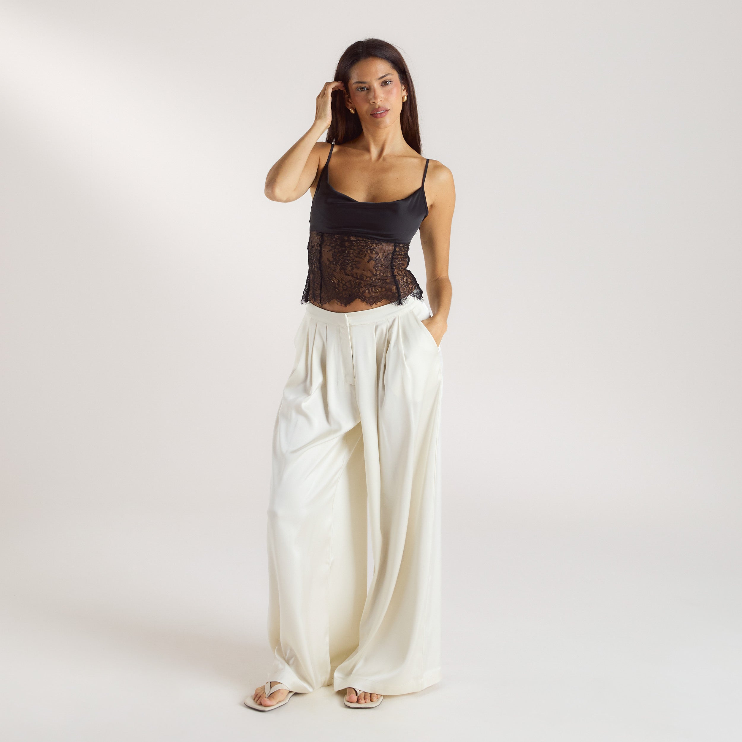 Mimi Satin Cowl Neck Top - Black