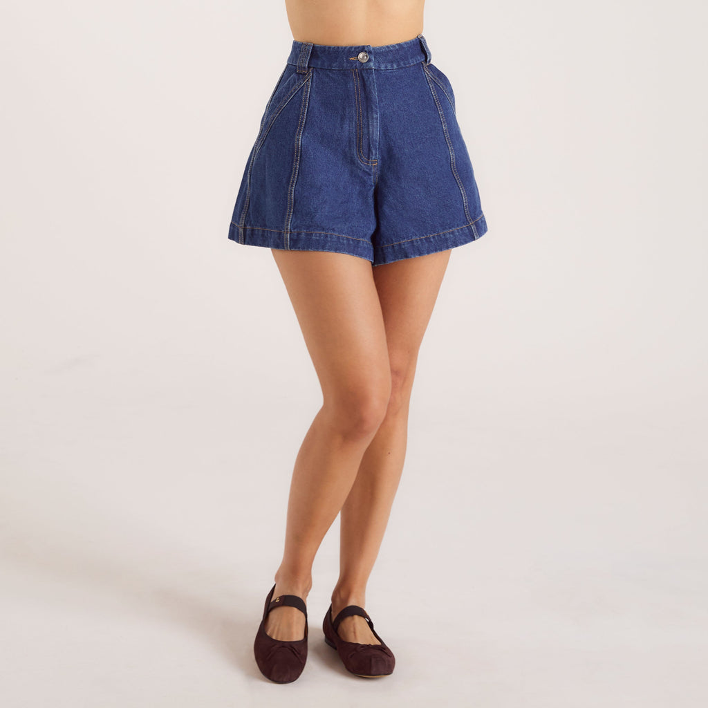 Wide-Hem Denim Shorts - Blue