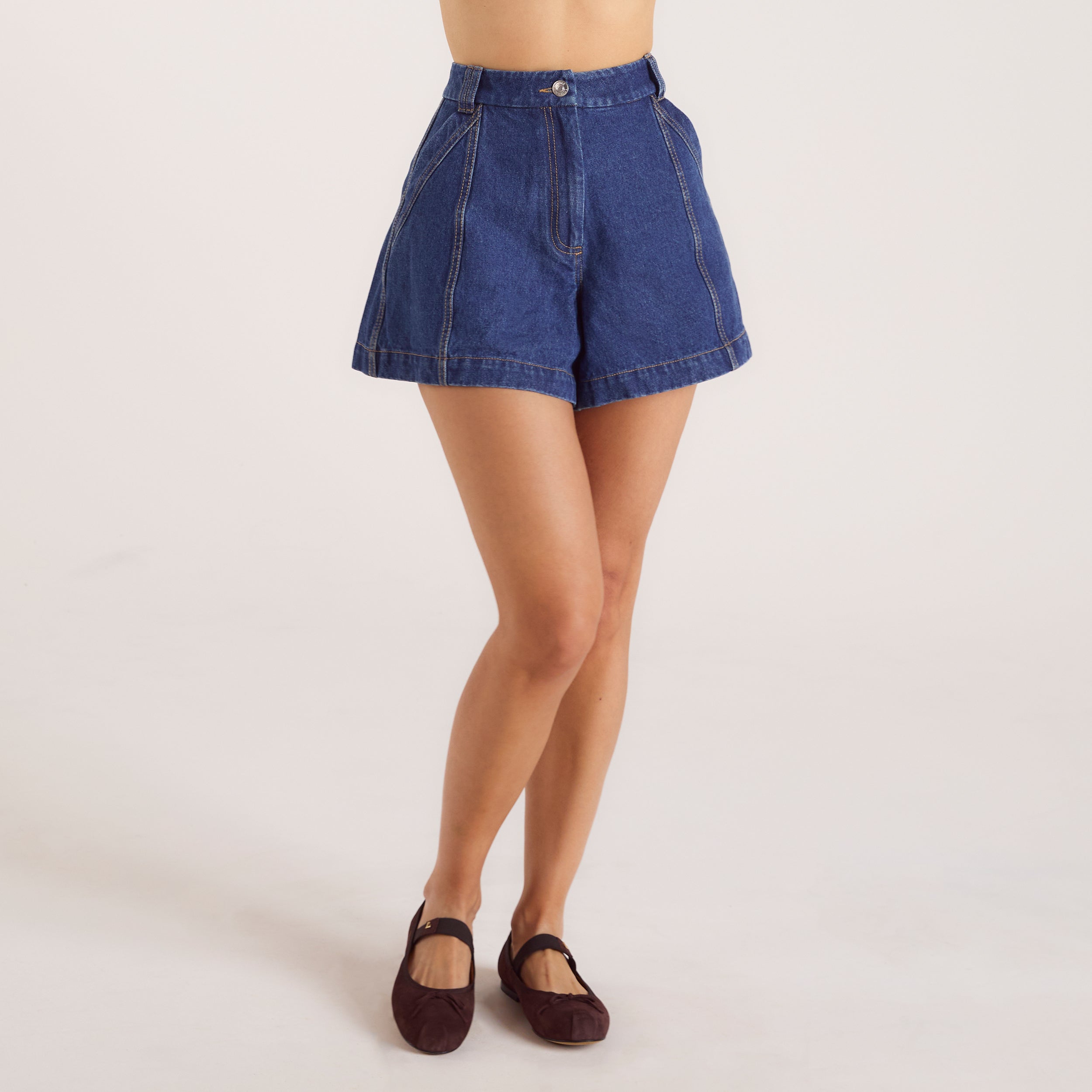 Wide-Hem Denim Shorts - Blue