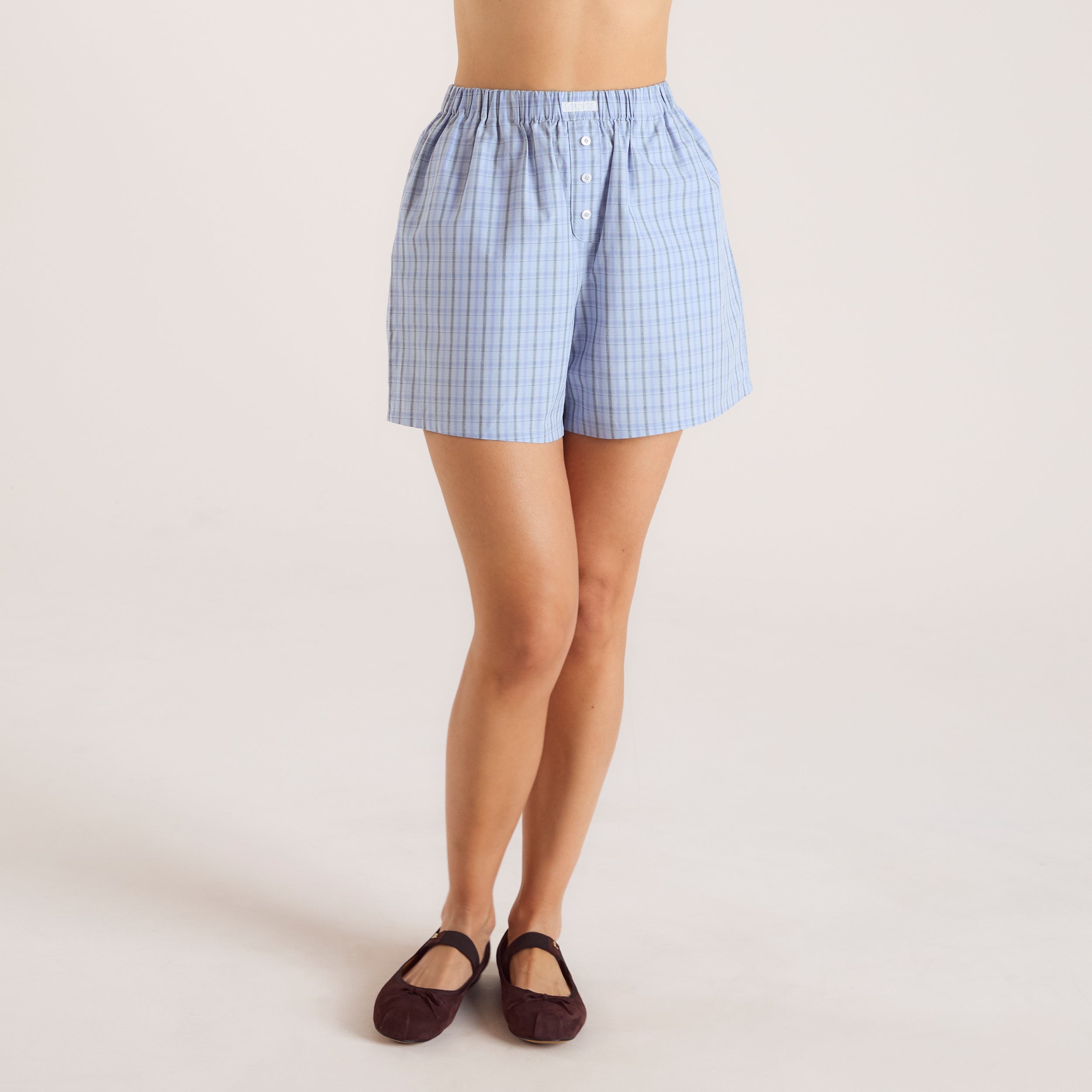 Checked Cotton Shorts - Blue