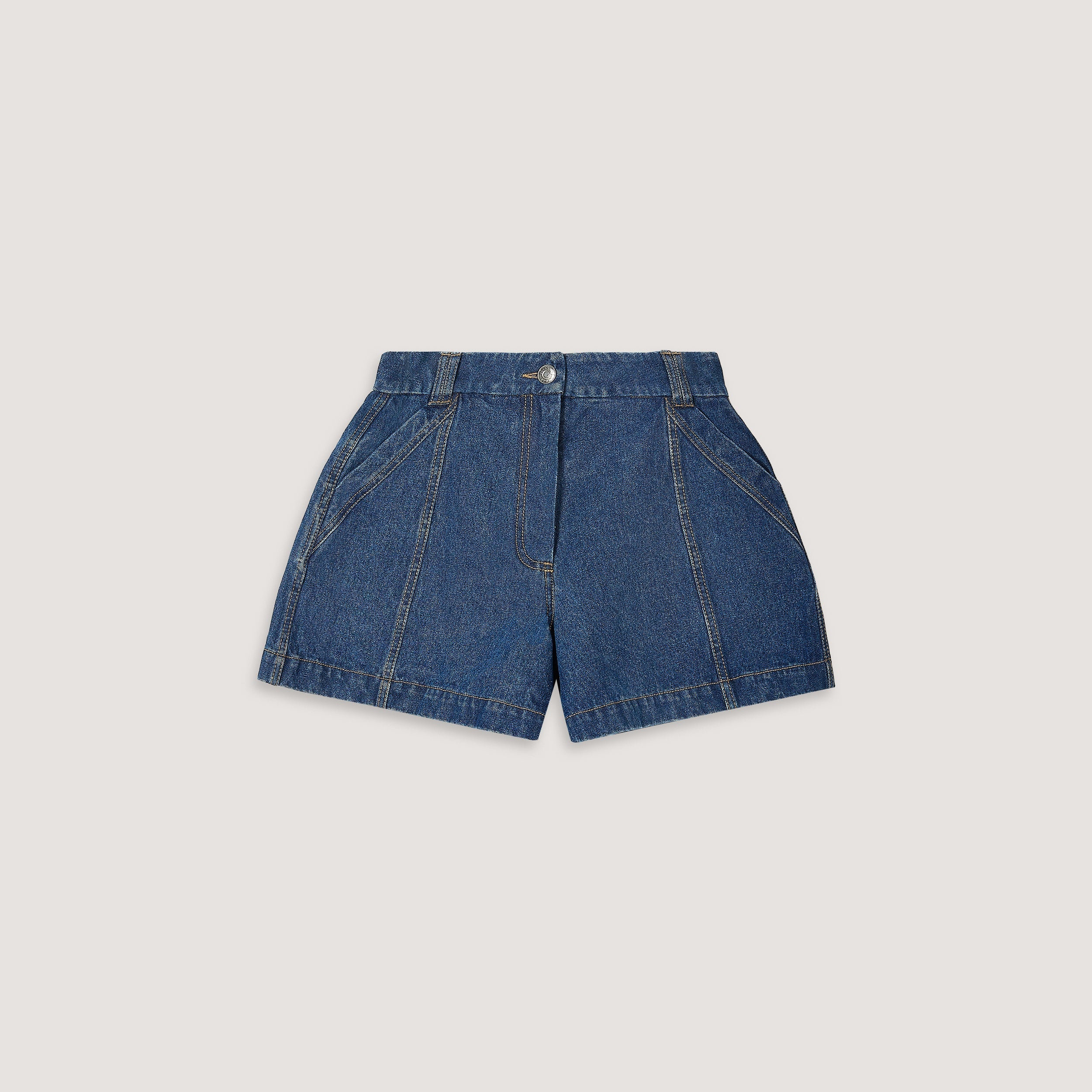 Wide-Hem Denim Shorts - Blue