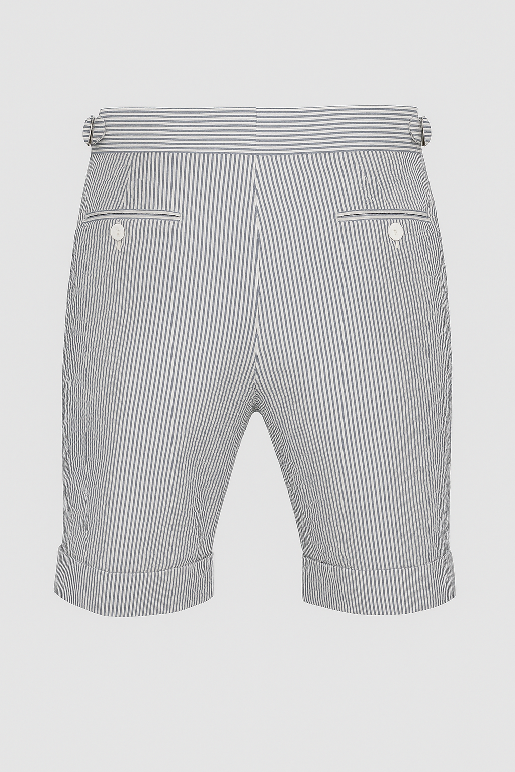Seersucker Shorts Blau gestreift Seitenspanner Frivor