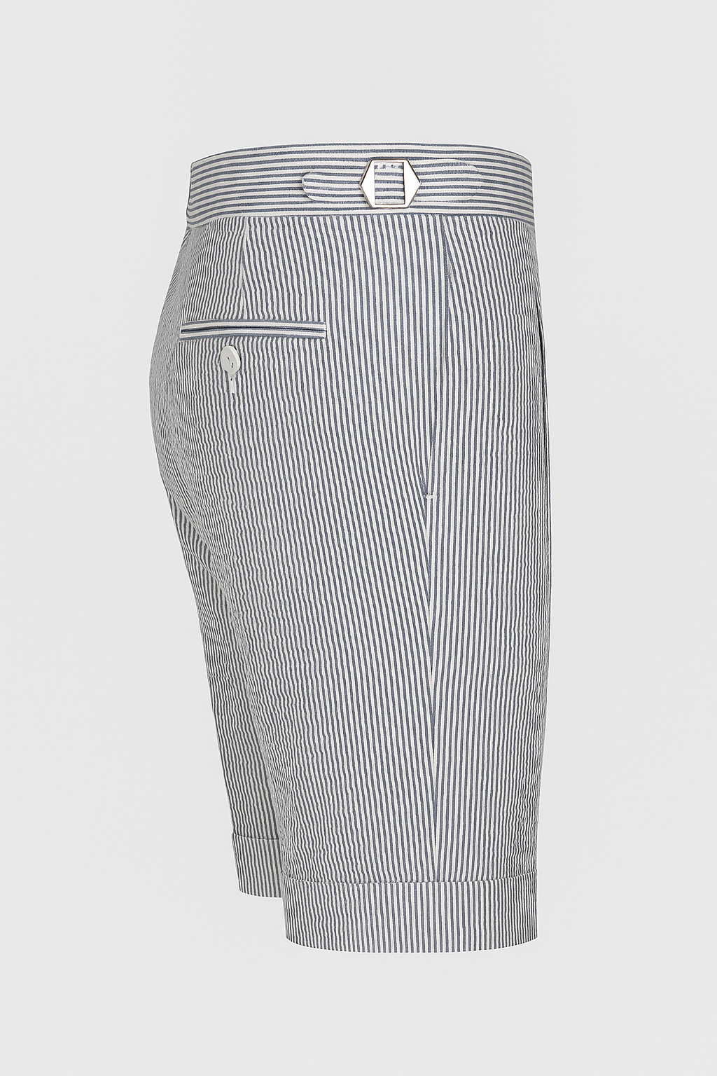 Seersucker Shorts Blau gestreift Seitenspanner Frivor
